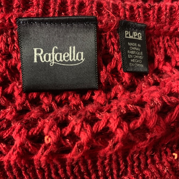 RAFAELLA Open Stitch Red Sweater Sequins tunic PL - Picture 3 of 5
